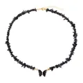 Elegant black stone bead necklace with butterfly pendant and golden lobster clasp - Black