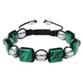 Bracciale intrecciato con malachite quadrata 10mm e perle di cristallo trasparente - Bracciale in malachite