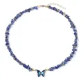 Blue stone necklace featuring a gradient butterfly pendant and golden adjustable clasp - Blue