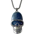 Collana con teschio oversize con pietra naturale blu e pendente punk argento - Lapislazzuli con catena in metallo