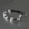 Pulsera tejida a mano con cristales de cuarzo naturales y cordón negro ajustable - Cristal de roca