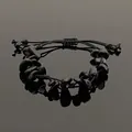 Pulsera minimalista de piedras negras en bruto con cordón trenzado ajustable y pulido - Obsidiana