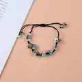 Pulsera trenzada negra ajustable con fragmentos de piedras naturales azul claro - Amazonita