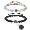 Projection beads couple bracelets with 100 languages I love you text and natural stones - Amazonite + Matte Stone