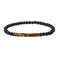 Bracciale fatto a mano minimalista con perline nere opache e accenti in pietra occhio di tigre. - Stile Nero Opaco e Cilindro Occhio di Tigre (ZJ11729)
