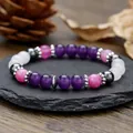 Bracciale di perle fatto a mano con pietre viola, rosa, bianche e perle nere lucide - Purple Pink White Gray Alloy Bead Cap Style (ZJ13605)