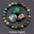 Natural Indian Agate beaded bracelet with colorful raw gemstones on grey background - India Agate