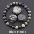 Natural Black Picasso Jasper beaded bracelet with raw stones in marble texture - Black Picasso Stone