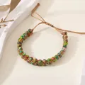 Pulsera de cuentas de piedra jaspeada de 6mm con cordón trenzado marrón ajustable - Piedra Imperial Colorida