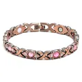 Dettaglio del bracciale per magnetoterapia in rame con pietre rosa e magneti - Zircone Rosa / Rame antico