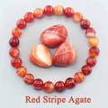 Natural red stripe agate beaded bracelet with matching raw gemstones for men and women - Red Stripe Agate