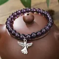 Bracciale di perle di ametista viola scuro con ciondolo angelo in argento su teiera - Stile Ciondolo Angelo Perla Traslucida Viola (ZJ13989)