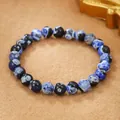 Pulsera de cuentas de Lapislázuli con textura jaspeada azul oscuro para hombre y mujer - Estilo Vintage Mármol Azul Oscuro (ZJ14014)
