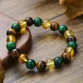 Bracciale in occhio di tigre e pietre preziose miste per coppie in pietra naturale - Stile Multi-Pietra Occhio di Tigre Malachite Citrino (ZJ12912)