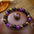 Bracciale di perle con ametista e occhio di tigre per uomo e donna - Stile Occhio di Tigre Ametista Ossidiana (ZJ13494)