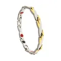 Macro detail of men's two-tone magnetic therapy bracelet with dragon scale texture - Gold and Silver Two-tone