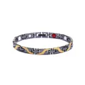 Détail du bracelet magnétique gris fusil avec motif dragon doré et aimants de santé - Or Noir
