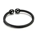 Adjustable black twisted cable magnetic therapy open cuff bracelet for couples - Black