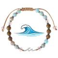 Bracelet bohème en pierres naturelles avec breloque vague et perles d'amazonite - Style de Vague Amazonite (Bracelet Vague-1)