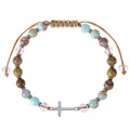 Bracelet bohème en perles de pierre naturelle avec croix en métal et cordon tressé - Style de Croix en Pierre Naturelle Multicolore (Bracelet Croix-1)