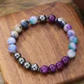 Natural amethyst and lapis lazuli beaded bracelet with dark grey metallic spacers - Purple Ore With Hematite Metallic Texture Style (ZJ13801)