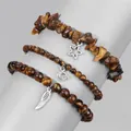 Three-piece tiger eye stone stretch bracelet set with star moon and wing pendants - Tiger's Eye (FK1308-19CM)