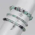 Three-piece fluorite bead bracelet set with star, moon and feather pendants - Multicolor Fluorite (FK1309-19CM)