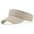 Khakifarbene Baumwoll-Sonnenvisier-Mütze mit weißen Paspeln und Ziernähten für Sport - Verstellbar / Khaki