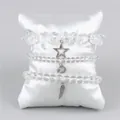 Three-piece clear crystal bead bracelet set with silver star moon and feather charms - Clear (FK1390-19CM)