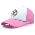 Rosa und weißer atmungsaktiver Netz-Trucker-Hut mit einem schwarzen Totenkopf-Logo - L(58-60cm) / Rosa