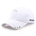 White cotton baseball cap featuring silver rings on the brim and side embroidery - L(58-60cm) / White