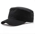 Klassische schwarze Baumwoll-Military-Cap mit verstärktem Schirm und flacher Krone - Verstellbar / Schwarz