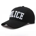 Classic black six-panel cotton baseball cap with bold white embroidered POLICE text - Adjustable / POLICE Style (PO)