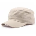 Klassische khakifarbene Militärmütze aus Baumwolle mit flachem Oberteil und Segeltuch - Verstellbar / Beige