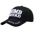 Black cotton baseball cap featuring white 3D embroidery BOMB SQUAD lettering - Adjustable / BOMB SQUAD Style (B)