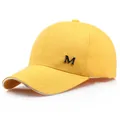 Bright yellow cotton baseball cap with metal M letter logo and white brim trim edge - Adjustable / Yellow