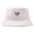 Beigefarbener Fischerhut aus Baumwolle mit detaillierter Französische Bulldogge Stickerei - Einheitsgröße (56-58cm) / Beige