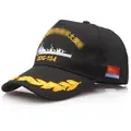 Schwarze Baumwoll-Baseballkappe mit Kriegsschiff-Stickerei und goldenem Weizen-Visier - Größe L(58-60cm) / Taiyuan Schiff Stil