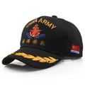 Baumwoll Baseballkappe in Schwarz mit China Army Stickerei und goldenen Lorbeerblättern - Größe L(58-60cm) / Südmeer Stil