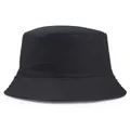 Klassischer schwarzer Fischerhut aus Baumwolle mit flacher Oberseite und mehrreihig vernähter Krempe - M(56-58cm) / Schwarz