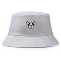 Hellgrauer Anglerhut aus Baumwolle mit einer detaillierten Französische Bulldogge Stickerei - Einheitsgröße (56-58cm) / Grau