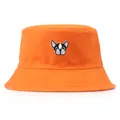 Orangefarbener Fischerhut für Damen mit süßer Französischer Bulldogge-Stickerei - Einheitsgröße (56-58cm) / Orange