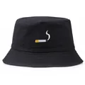 Classic black cotton bucket hat featuring a colorful cigarette embroidery on the front - One Size(56-58cm) / Black