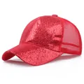 Funkelnde rote Pailletten-Baseballkappe mit atmungsaktivem Mesh für den Sommerkomfort - S(54-56cm) / Rot