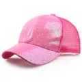 Rosa Pailletten Trucker Hat mit Glitzer und atmungsaktivem Mesh-Rücken für den Sommer - Fuchsia