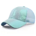 Hellblaue schillernde Pailletten-Baseballkappe mit atmungsaktivem Mesh-Design - S(54-56cm) / Blau