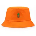 Sombrero bucket de algodón naranja brillante con bordado de piña detallado al frente - Talla Única Adulto(56-58cm) / Naranja