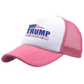 Pink and white Trump Make America Great Again trucker hat with breathable mesh and curved brim - Pink