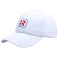 Berretto da baseball in cotone bianco con ricamo della lettera R rossa e bordo blu - Taglia unica / Bianco