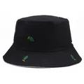 Gorro de pescador negro de algodón con bordado de cactus para el sol exterior - Negro